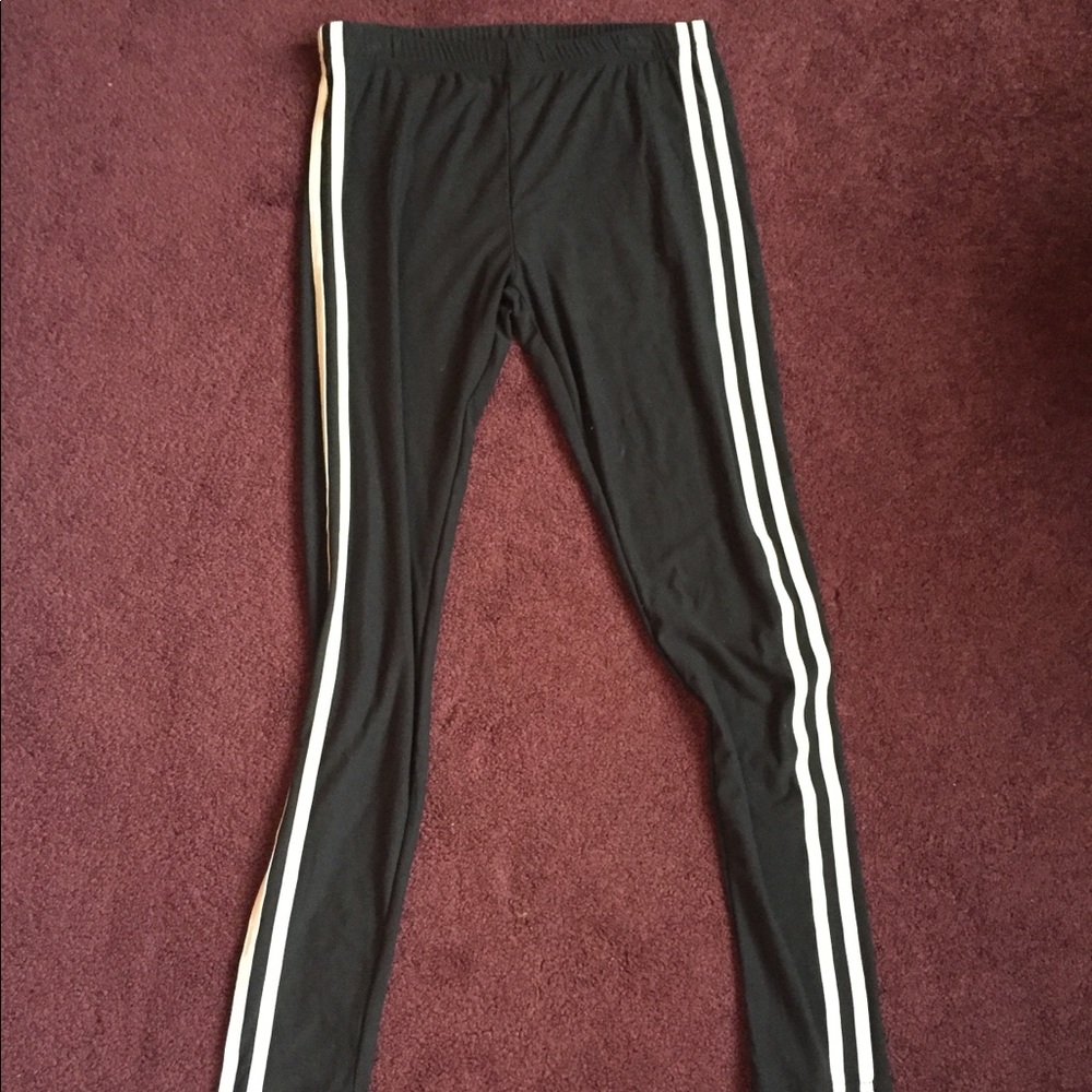 black with white strips leggings